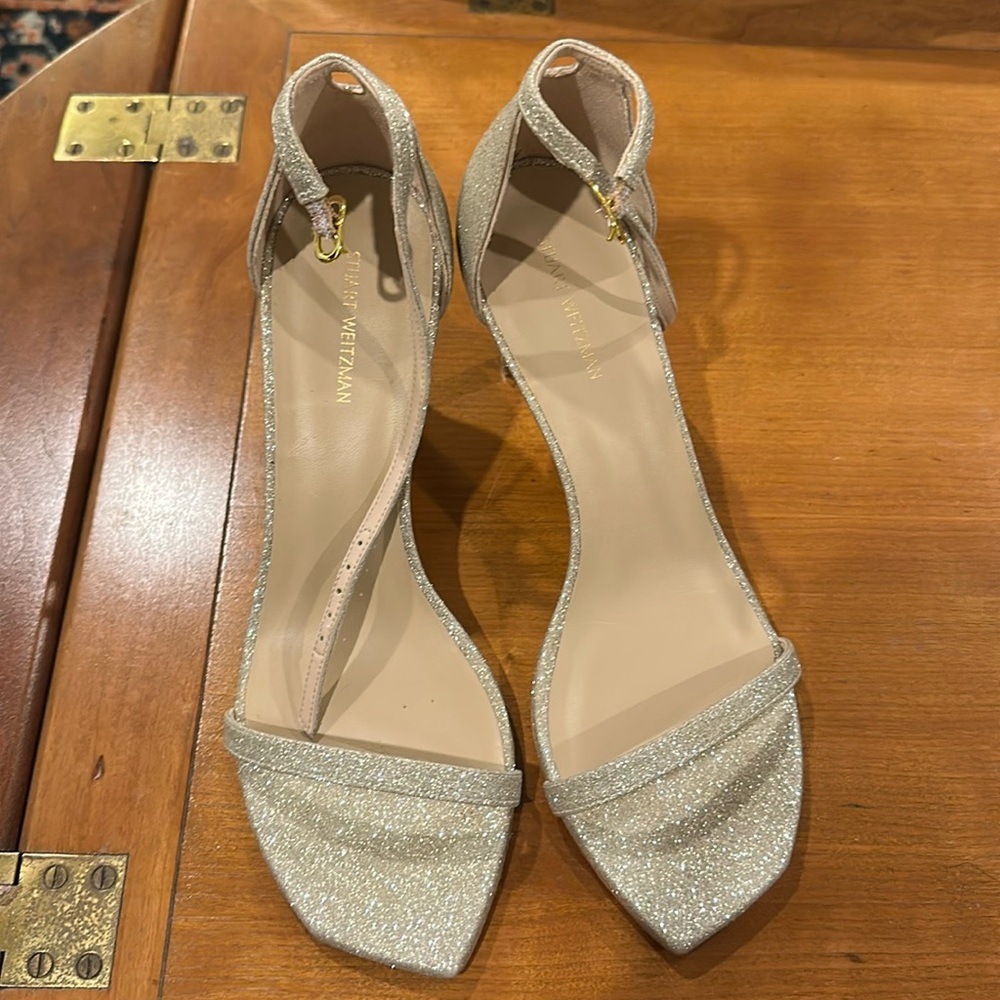 Stuart Weitzman Amelina 75 - Sz 7.5 - Silver Glitter Sandals - New